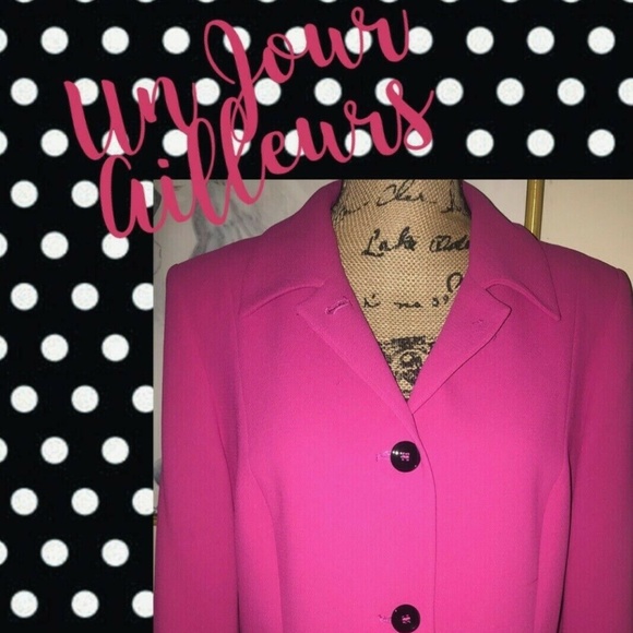 UN JOUR AILLEURS~PARIS~BRIGHT PINK JACKET WITH BLACK BUTTONS~CLASSIC LOOK~US 10 - Picture 2 of 6